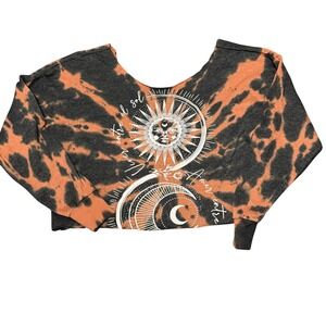 Celestial Sun Moon Tie Dye Hand-Cropped Sweatshirt Orange Black Graphic Pullover